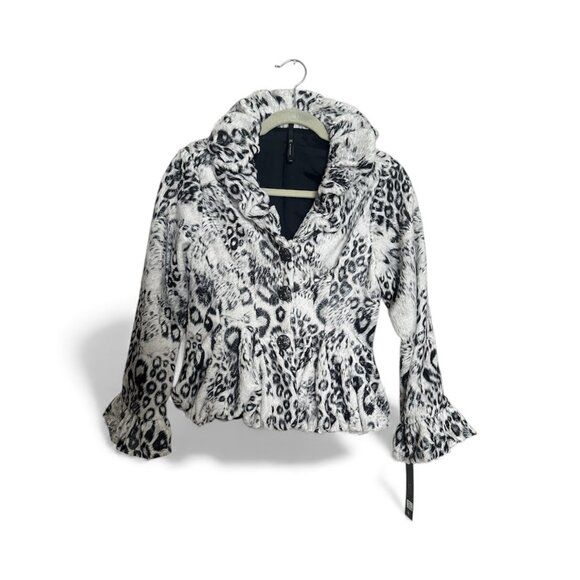 IC Collection SNOW LEOPARD PEPLUM Jacket/Blazer with Wired Collar NWT - Picture 1 of 7